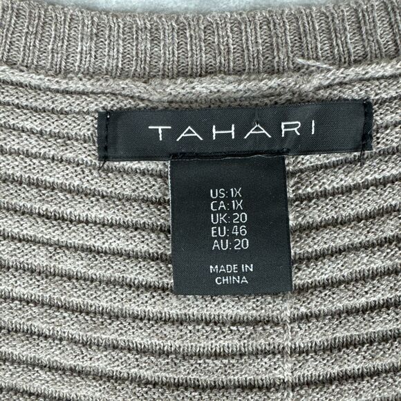 Tahari Ribbed Pullover Sweater Womens 1X Brown 50% Merino Wool Slouchy (0947) - Picture 2 of 8
